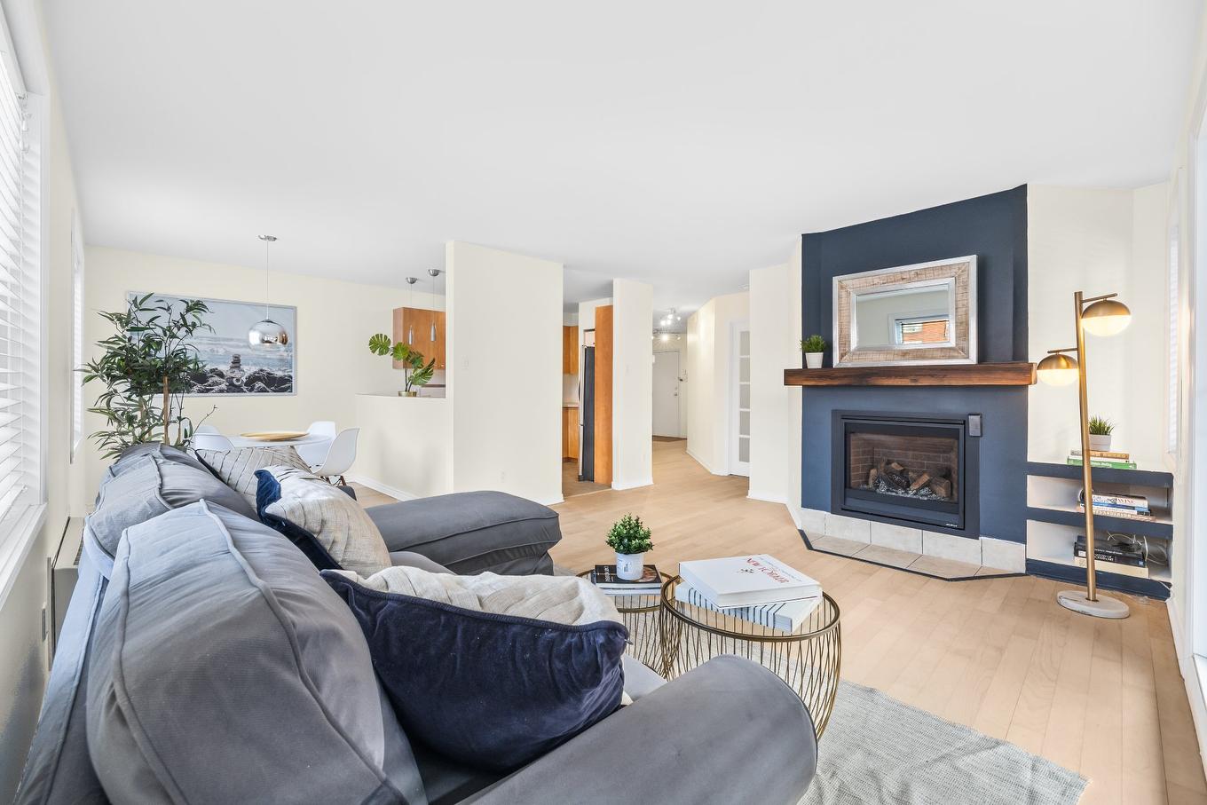 Salon - 102-233 Rue Du Dominion, Montréal (Le Sud-Ouest), QC - Indoor Photo Showing Living Room With Fireplace