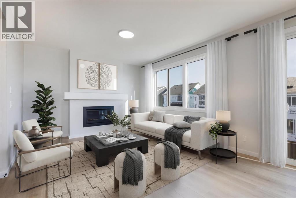 4054 Sawgrass Street Nw, Airdrie, AB - Indoor Photo Showing Living Room With Fireplace