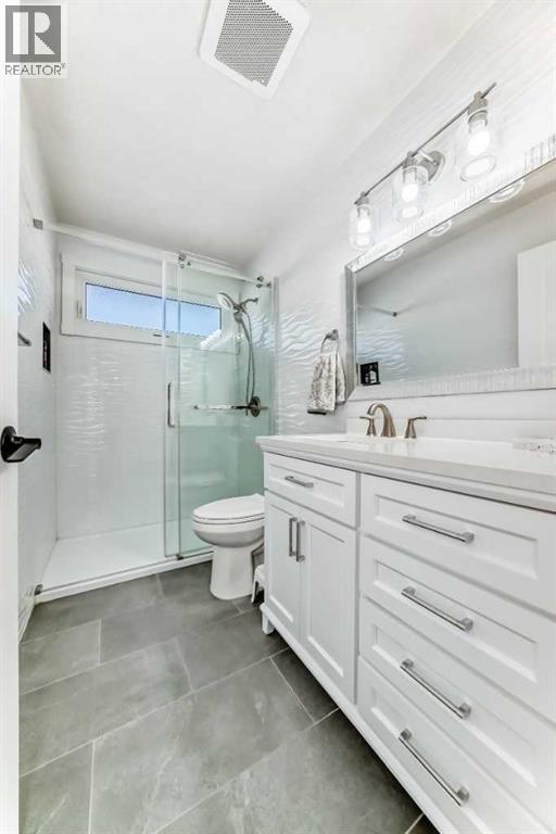 3 pc renovated main bath - 216 Pinecrest Crescent Ne, Calgary, AB - Indoor Photo Showing Bathroom