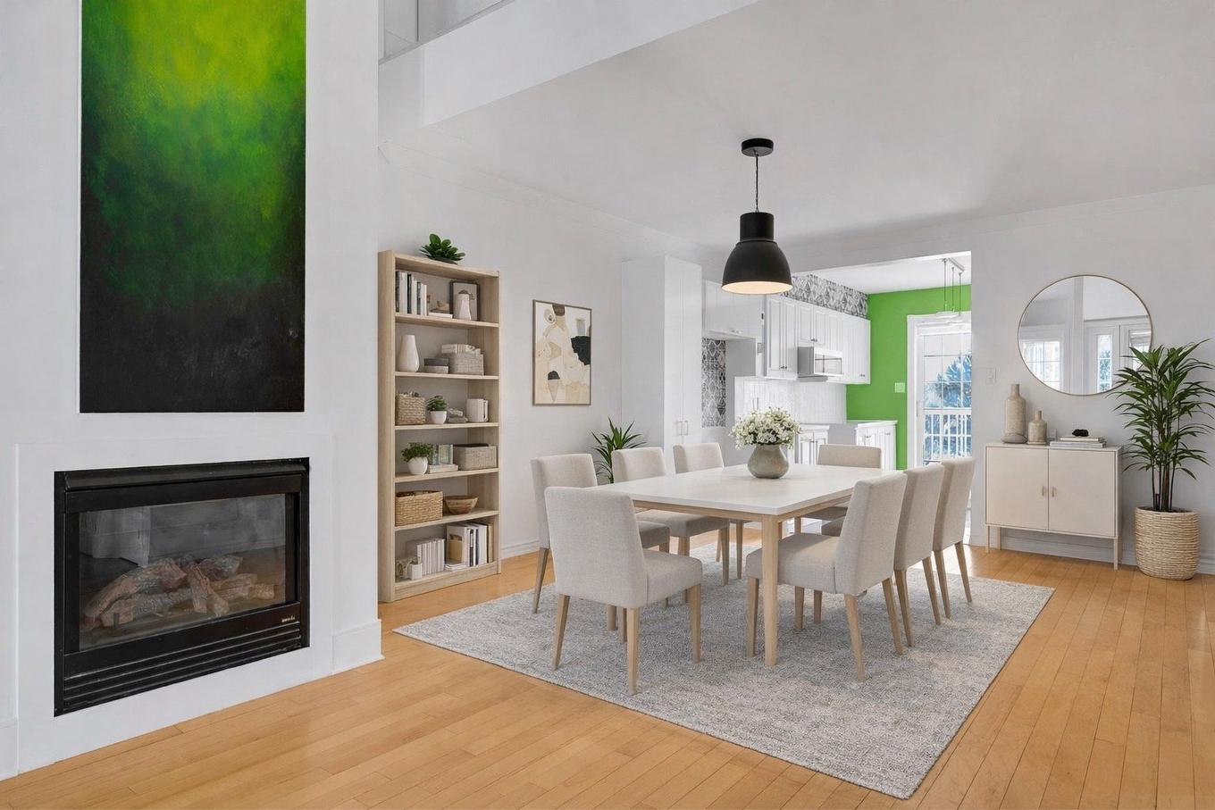 Dining room - 7-450 Allée Des Cimes, Mont-Tremblant, QC - Indoor Photo Showing Dining Room With Fireplace