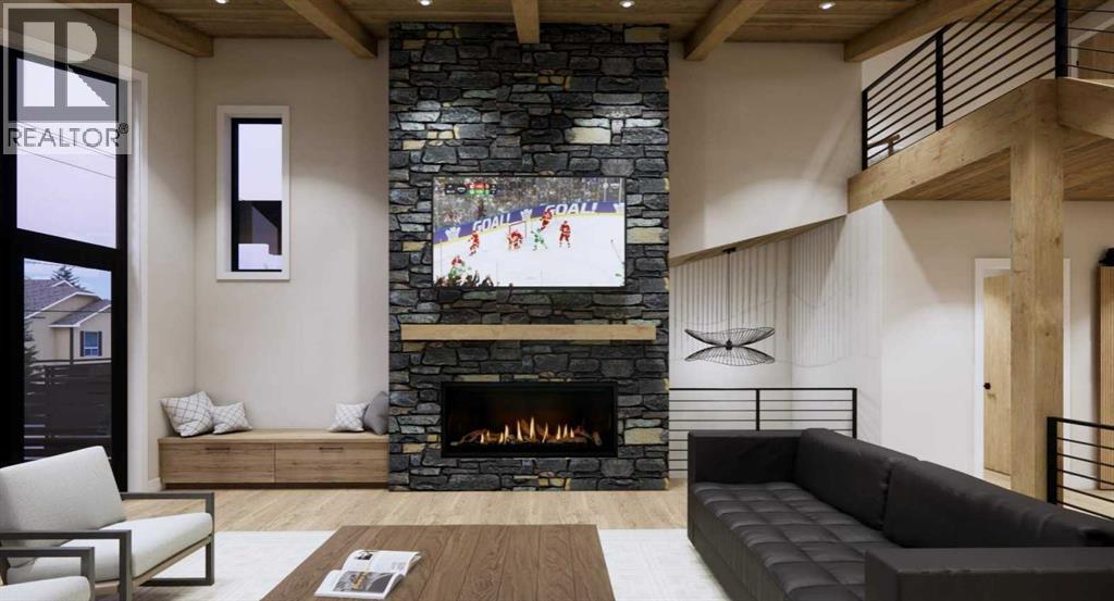 219B Three Sisters Drive, Canmore, AB - Indoor Photo Showing Living Room With Fireplace