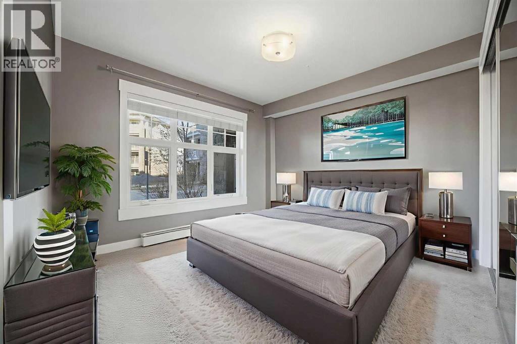 Primary room virtually staged - 2118, 11 Mahogany Row Se, Calgary, AB - Indoor Photo Showing Bedroom