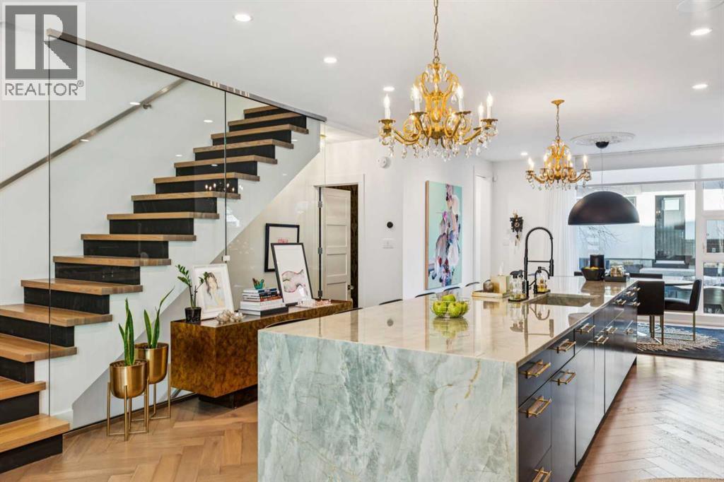 HEATED FLOOR IN THE KITCHEN WORKSPACE - 3813 1A Street Sw, Calgary, AB - Indoor Photo Showing Kitchen With Upgraded Kitchen