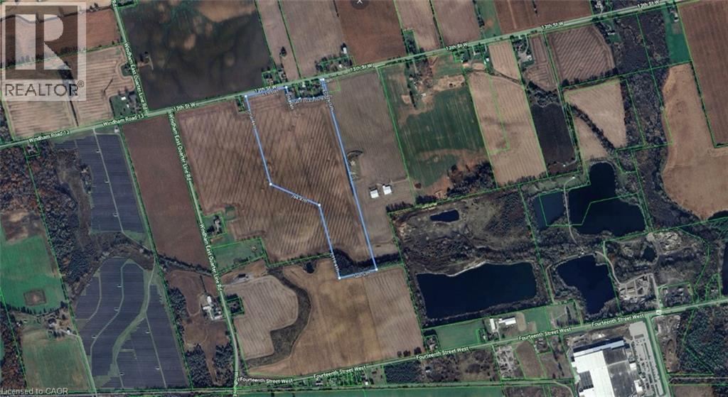 Aerial overview of property's location featuring property parcel outlined - Pt Lt 5-6 13Th Street W, Simcoe, ON