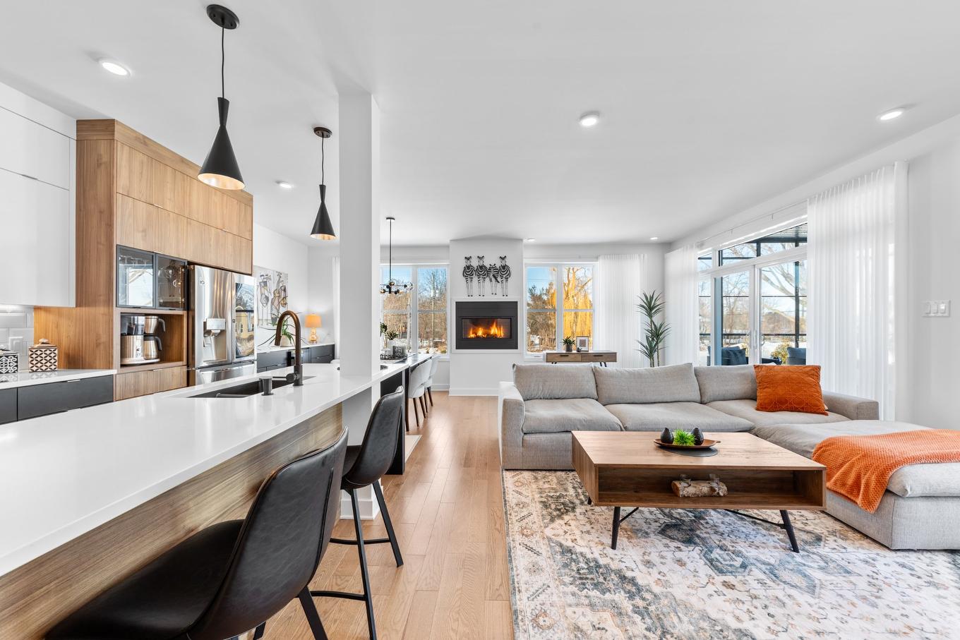 Vue d'ensemble - 201-180 34E Rue O., Venise-En-Québec, QC - Indoor Photo Showing Living Room With Fireplace