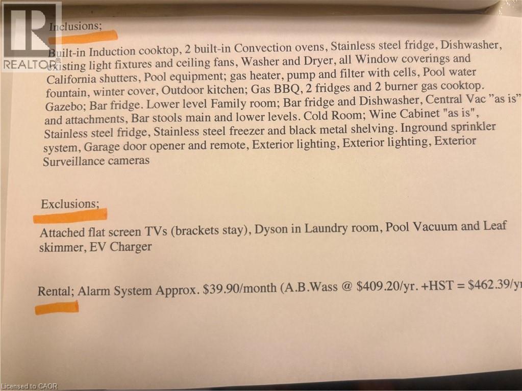 Complete and comprehensive list of Inclusions, Exclusions, and Rentals. - 29 Woodside Drive, Hamilton, ON - Other