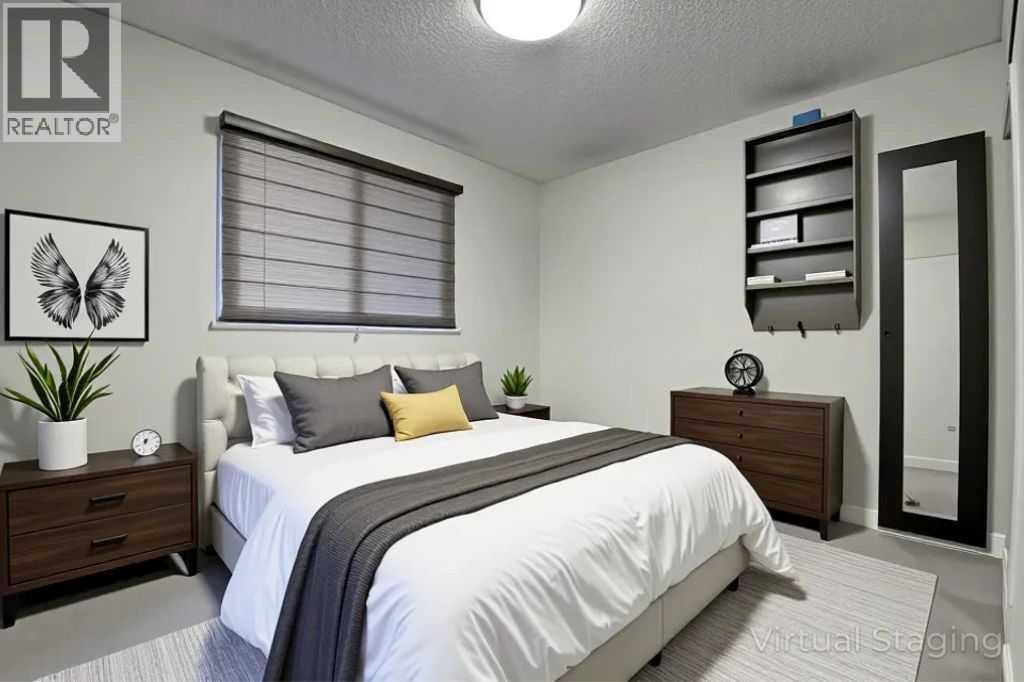 2nd bedroom virtually staged - 602, 2200 Woodview Drive Sw, Calgary, AB - Indoor Photo Showing Bedroom