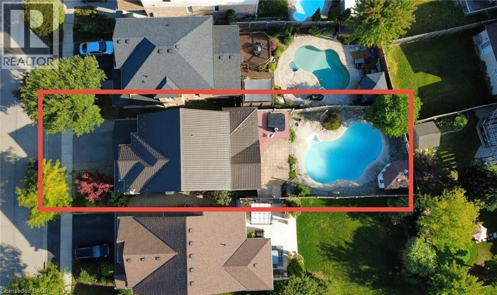 Aerial overview of property's location with property parcel outlined - 443 Lausanne Crescent, Waterloo, ON - Outdoor