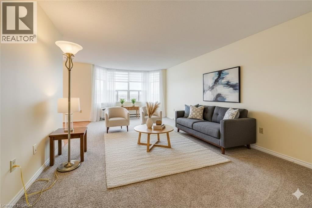 AI Generated staged Photo - 55 Green Valley Drive Unit# 1710, Kitchener, ON - Indoor Photo Showing Living Room