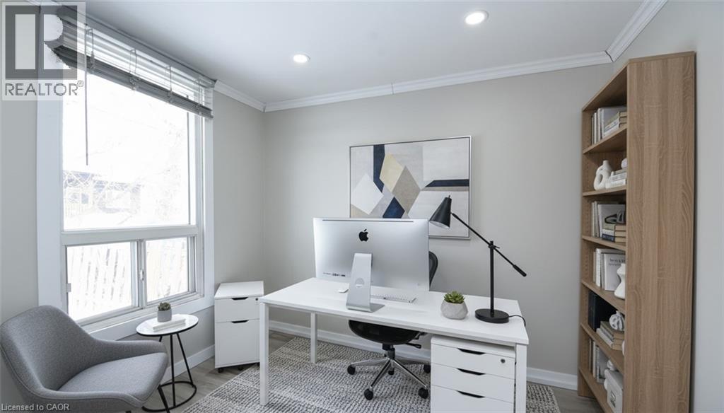 Home office featuring ornamental molding, plenty of natural light, light wood finished floors, and recessed lighting - 371 Fairfield Avenue, Hamilton, ON - Indoor Photo Showing Office