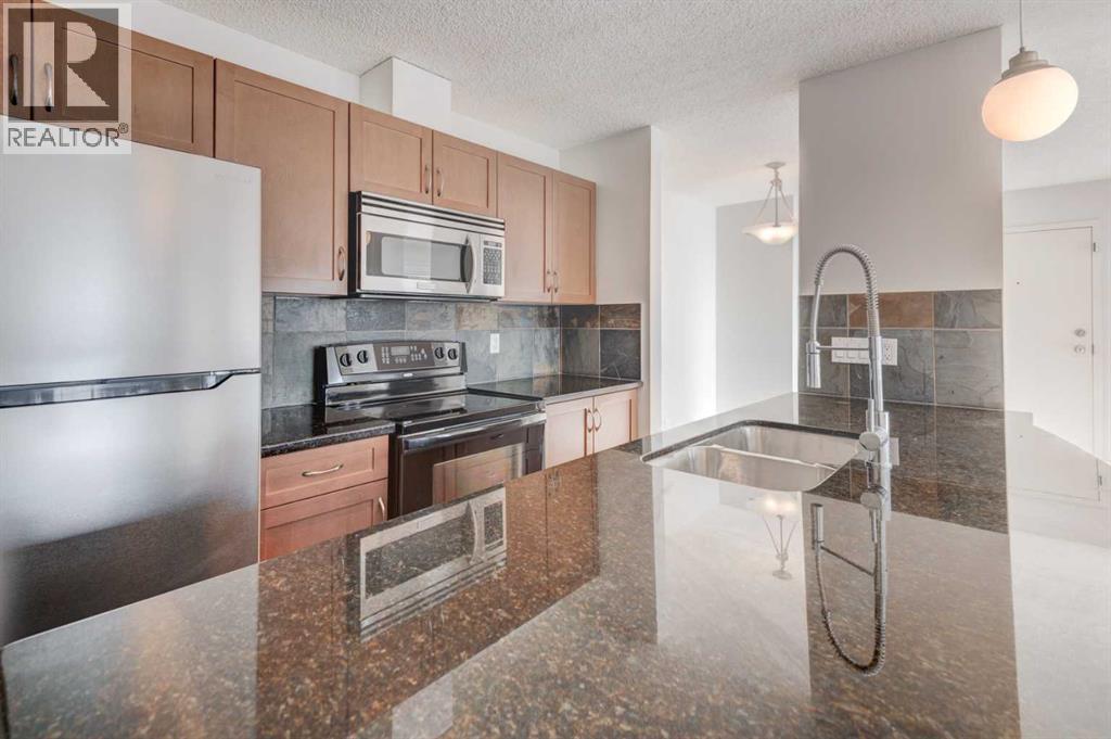 1, 101 Village Heights Sw, Calgary, AB - Indoor Photo Showing Kitchen With Stainless Steel Kitchen With Double Sink With Upgraded Kitchen