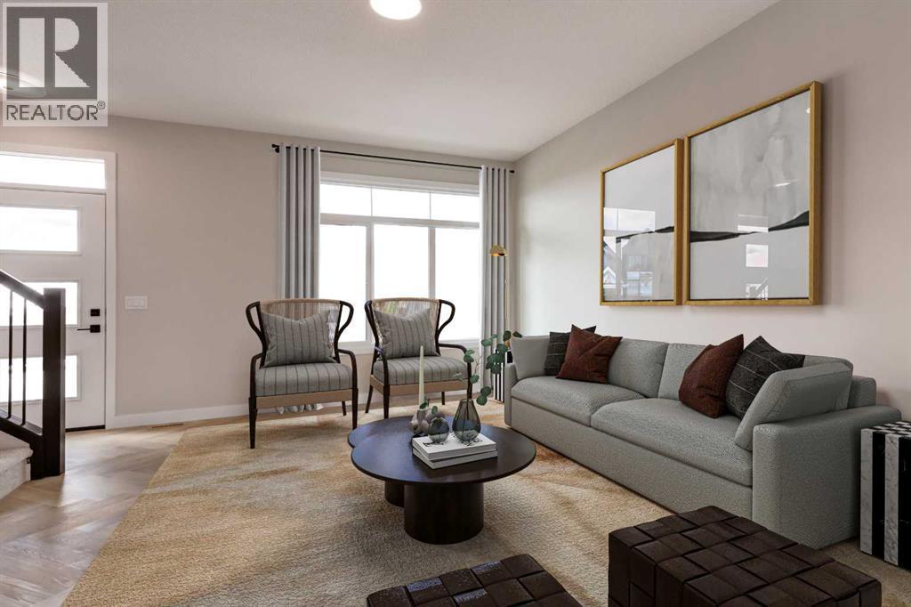 Virtually Staged - 466 River Avenue, Cochrane, AB - Indoor Photo Showing Living Room