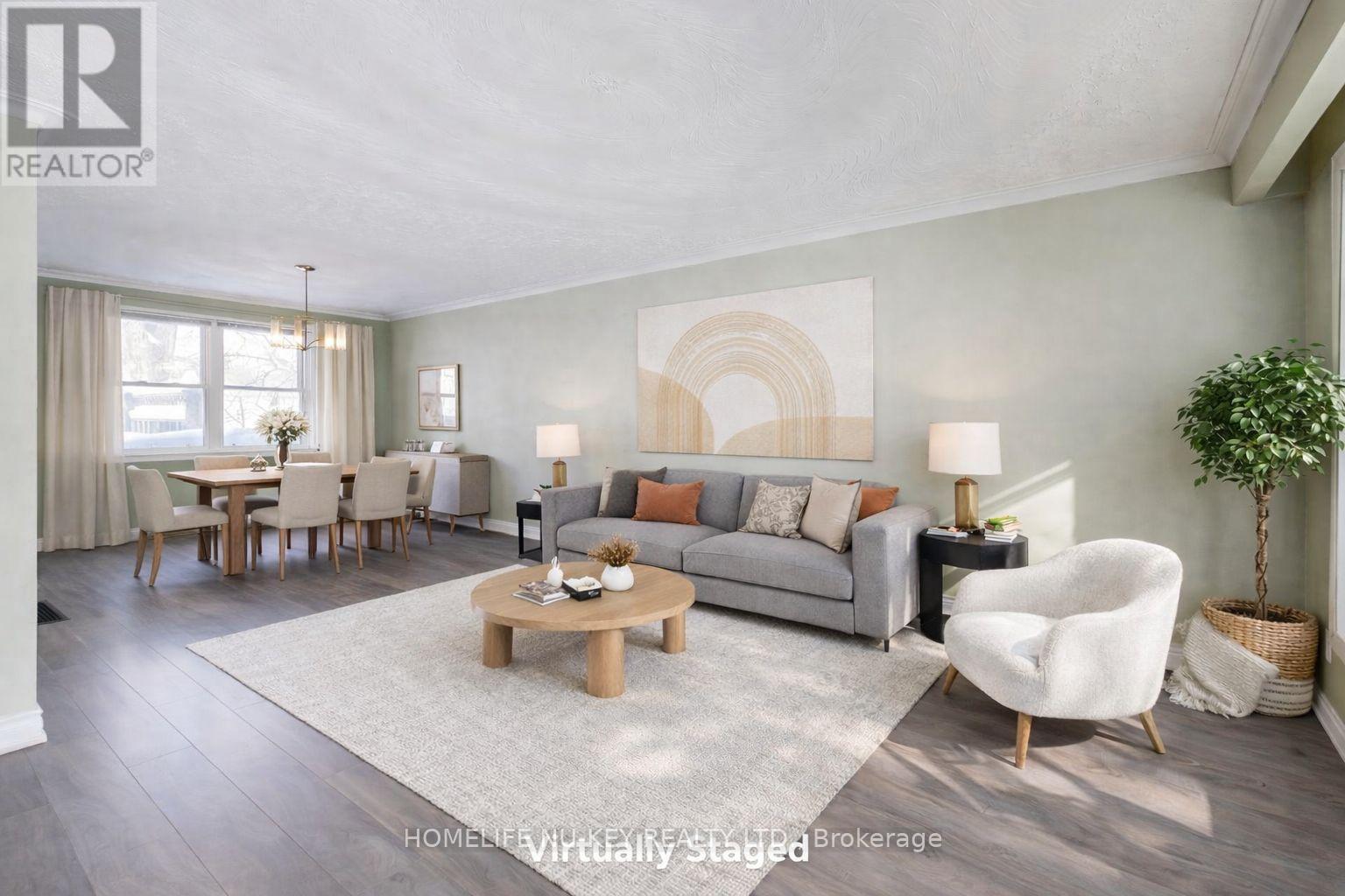 Virtually Staged Dining Rm-Living rm - 2443 Brookhurst Road, Mississauga, ON - Indoor Photo Showing Living Room