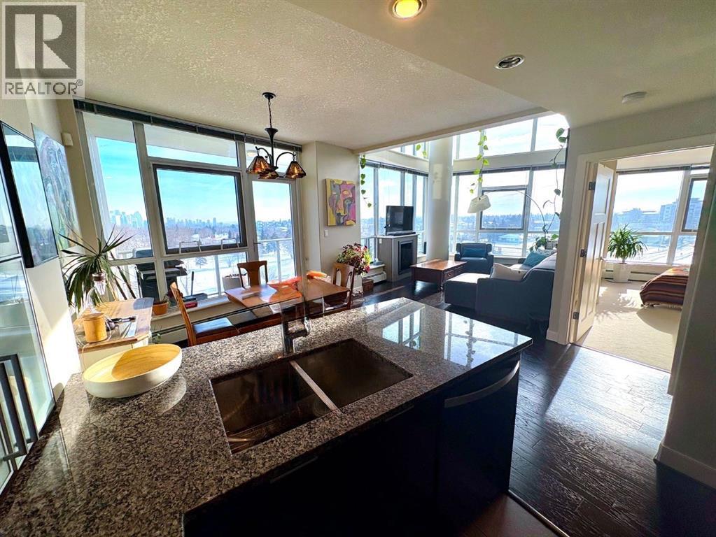 602, 99 Spruce Place Sw, Calgary, AB - Indoor Photo Showing Kitchen With Double Sink