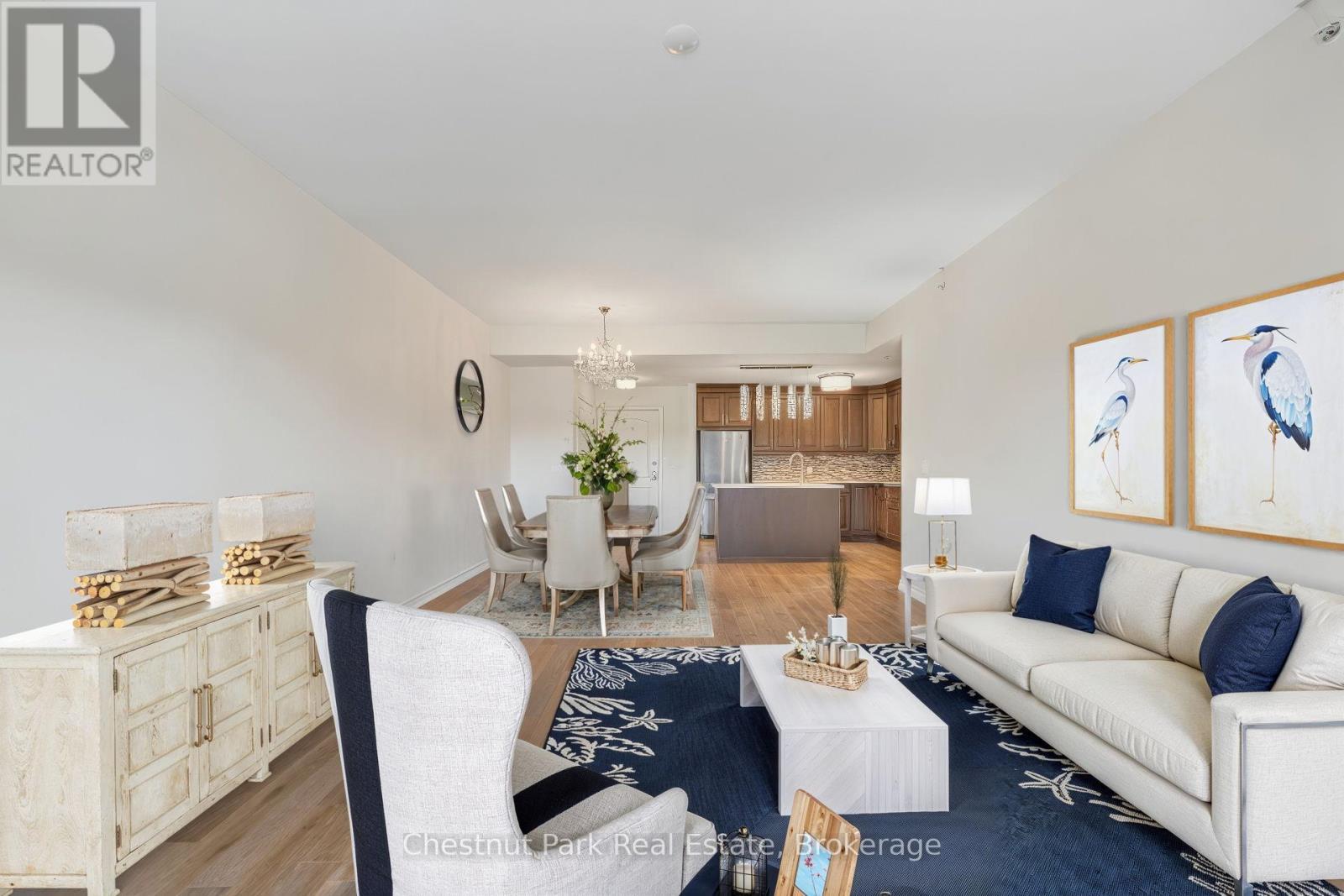 Virtually Staged - 304 - 1 Chamberlain Crescent, Collingwood, ON - Indoor Photo Showing Living Room