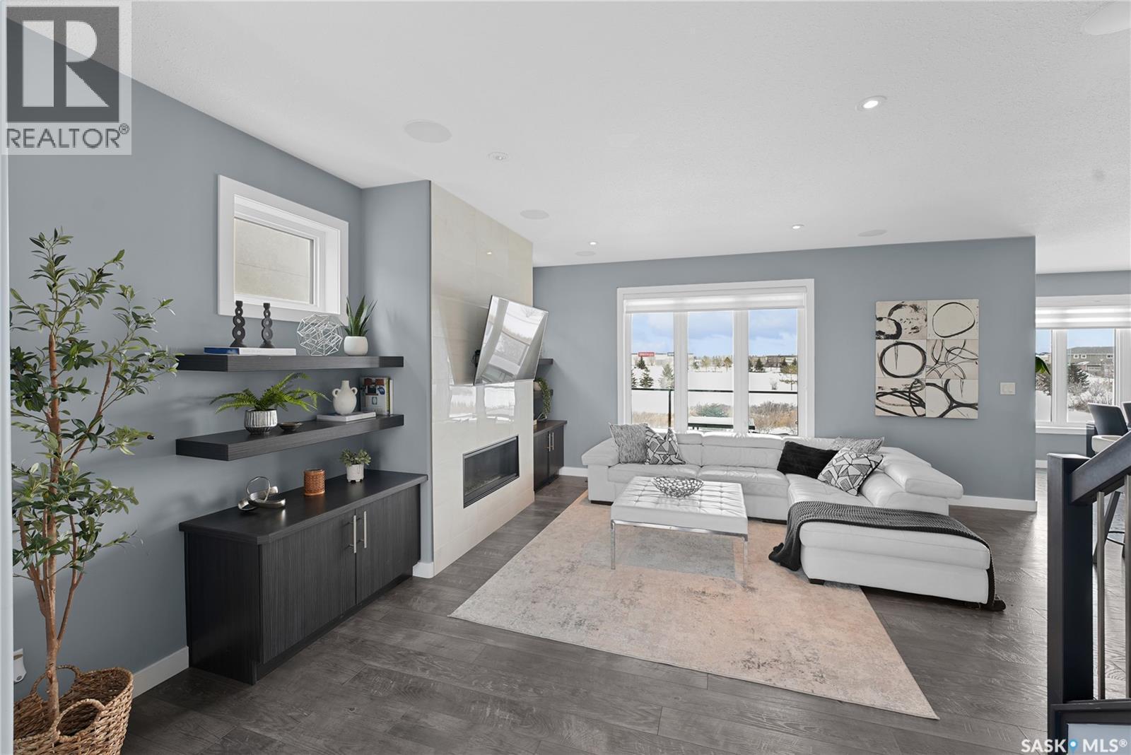 4357 Albulet Drive, Regina, SK - Indoor Photo Showing Living Room With Fireplace