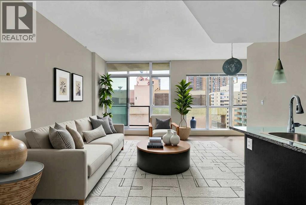 Bright and Spacious Living Room - Virtually Staged - 701, 788 12 Avenue Sw, Calgary, AB - Indoor Photo Showing Living Room