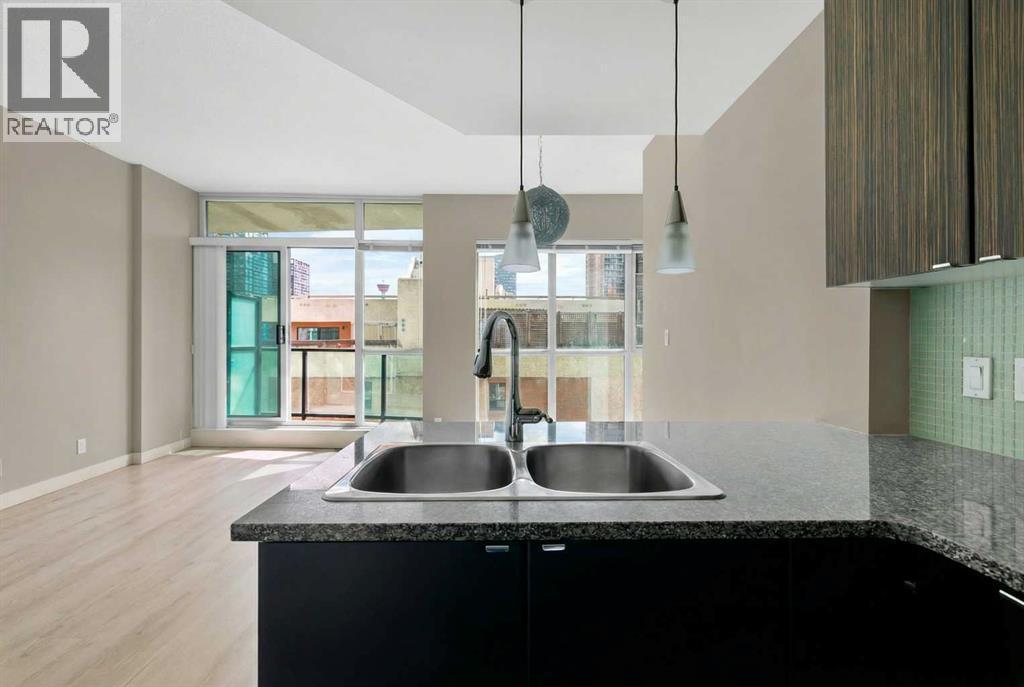 Gourmet Kitchen overlooking the Dining Room and Living Room - 701, 788 12 Avenue Sw, Calgary, AB - Indoor Photo Showing Kitchen With Double Sink