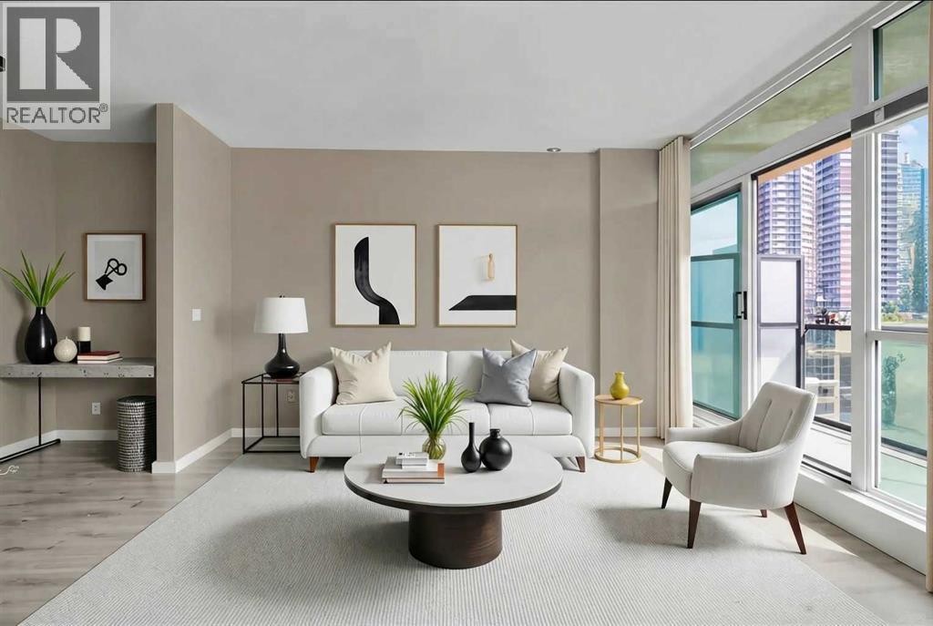 Bright and Spacious Living Room - Virtually Staged - 701, 788 12 Avenue Sw, Calgary, AB - Indoor Photo Showing Living Room