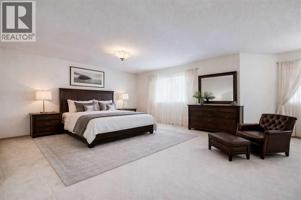 Virtual staged furniture - Primary bedroom - 106 Sienna Hills Drive Sw, Calgary, AB - Indoor Photo Showing Bedroom