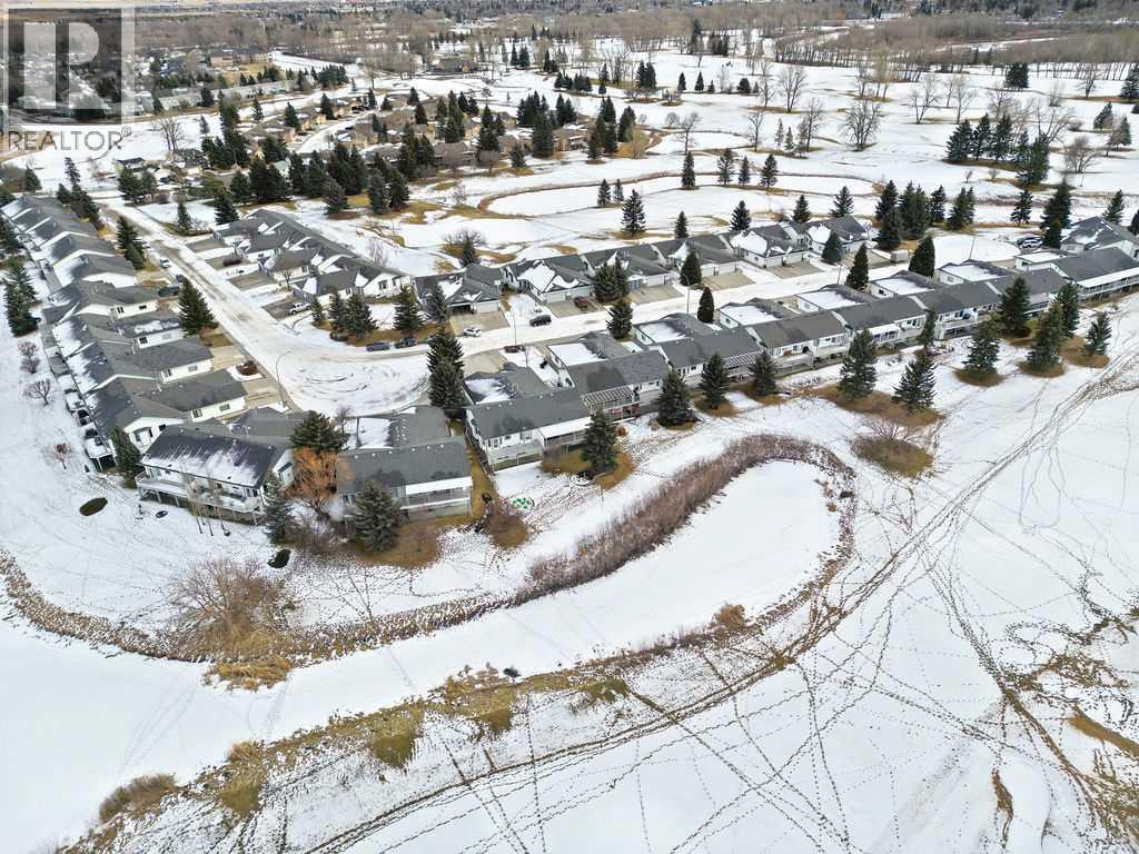 Back yard and holding pond - ducks and great blue heron in spring - 509 Highview Point Nw, High River, AB - Outdoor With View