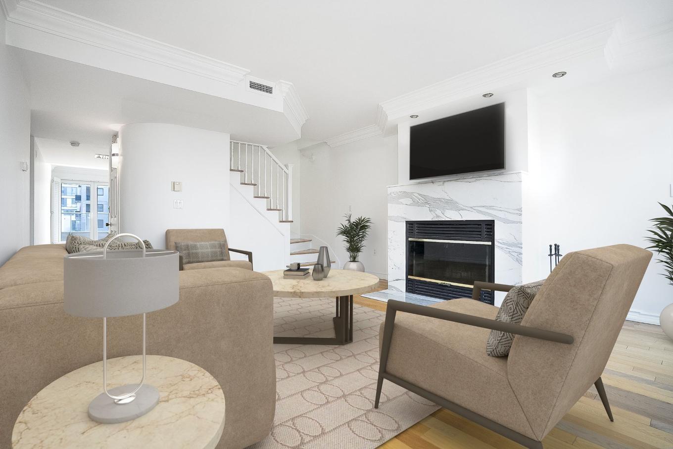 Living room - 604-355 Rue Berri, Montréal (Ville-Marie), QC - Indoor Photo Showing Living Room With Fireplace