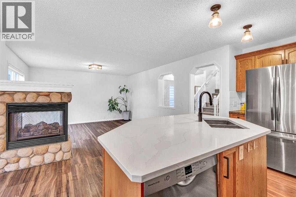 331 Springbank Place Sw, Calgary, AB - Indoor Photo Showing Kitchen With Fireplace With Double Sink With Upgraded Kitchen