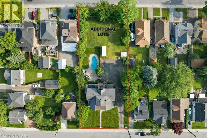 Aerial perspective of suburban area featuring property boundaries highlighted - 5368 Menzie Street, Niagara Falls, ON - Outdoor With View