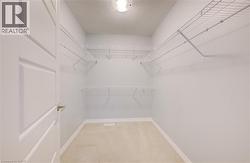 Walk in closet featuring light carpet -
