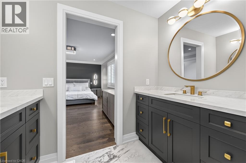 Ensuite bathroom with vanity, light wood-style floors, and recessed lighting - 18 David Avenue, Hamilton, ON - Indoor Photo Showing Bathroom