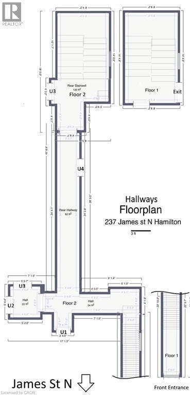 Residential Stairwell and hallways -Drawing for information purposes only Measurments Approximate - 237 James Street N, Hamilton, ON