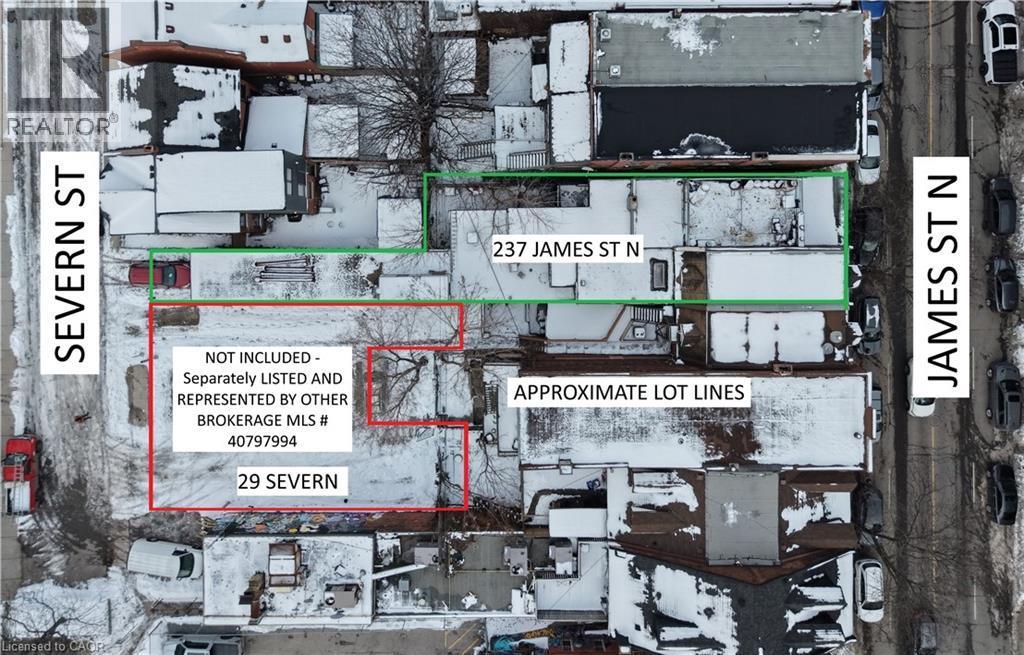 Visual lot lines for refrence - Approximate , 29 severn not included in sale of property - Separatly represented by designated agent. - 237 James Street N, Hamilton, ON