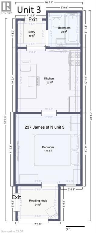 Unit 3 Drawing for information purposes only Measurments Approximate - 237 James Street N, Hamilton, ON