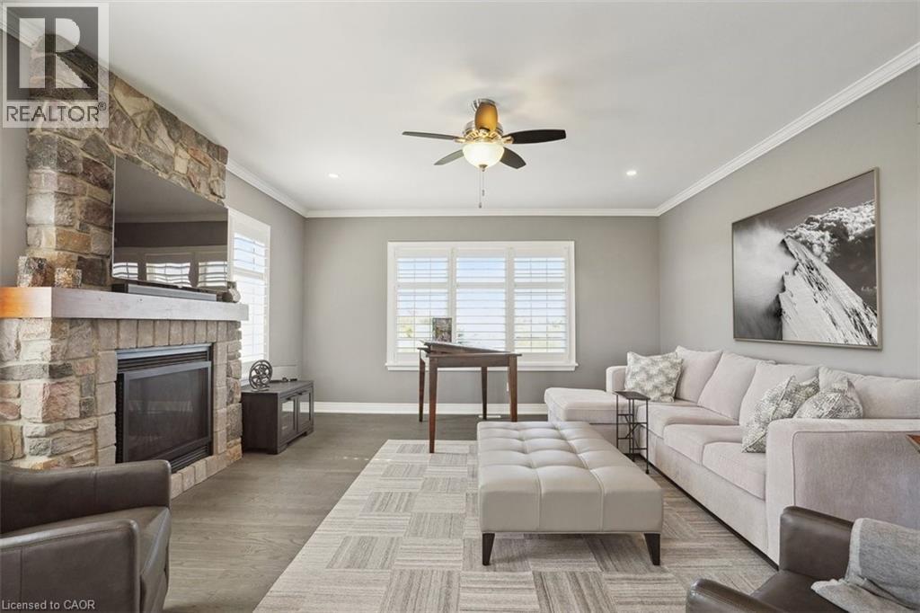 Stone Fireplace - 434555 4Th Line, Amaranth, ON - Indoor Photo Showing Living Room With Fireplace