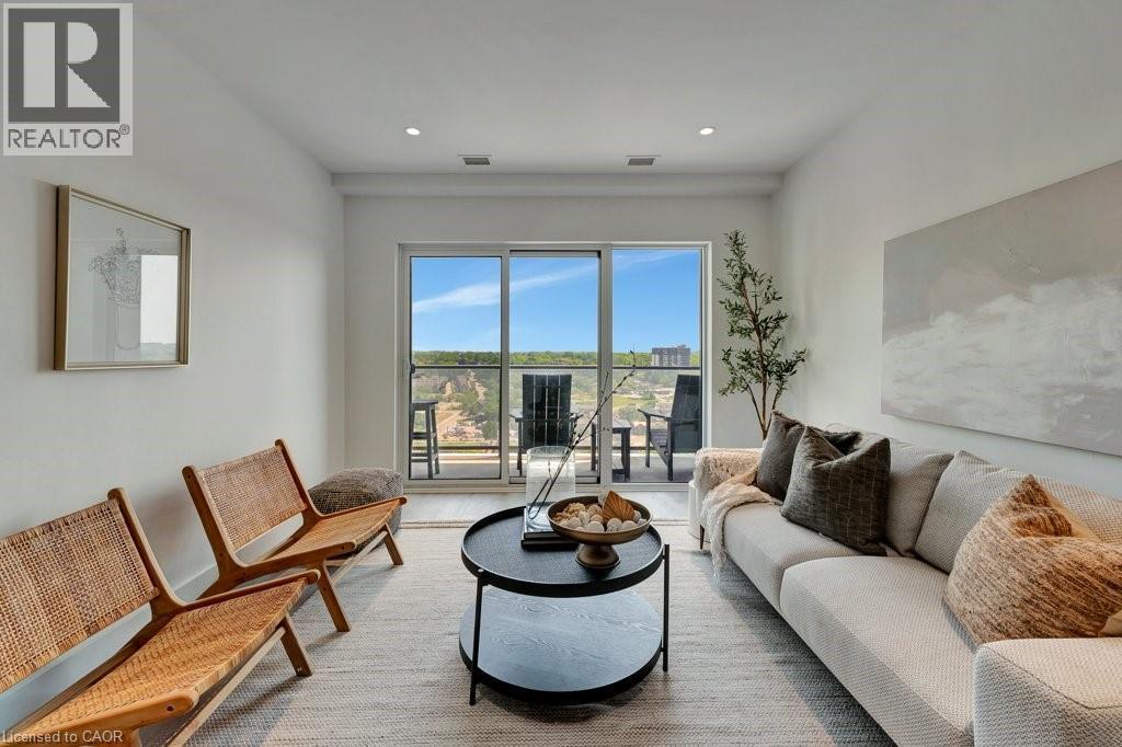 Living area featuring recessed lighting - 15 Glebe Street Unit# 1511, Cambridge, ON - Indoor Photo Showing Living Room