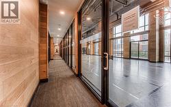 Hall with wood walls -