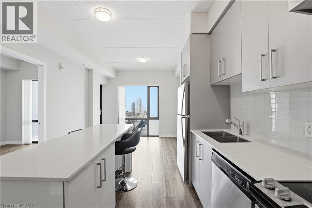 15 Queen Street S Unit# 909, Hamilton, ON - Indoor Photo Showing Kitchen With Double Sink With Upgraded Kitchen