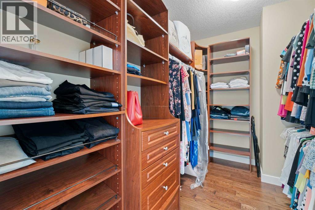 Custom organizers in the primary walk-in closet - 113 Aspen Stone Place Sw, Calgary, AB - Indoor With Storage