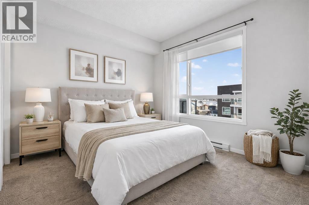 Virtual staging - 1410, 33 Carringham Gate Nw, Calgary, AB - Indoor Photo Showing Bedroom