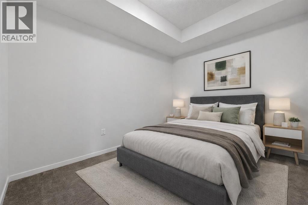 Virtual staging - 1410, 33 Carringham Gate Nw, Calgary, AB - Indoor Photo Showing Bedroom