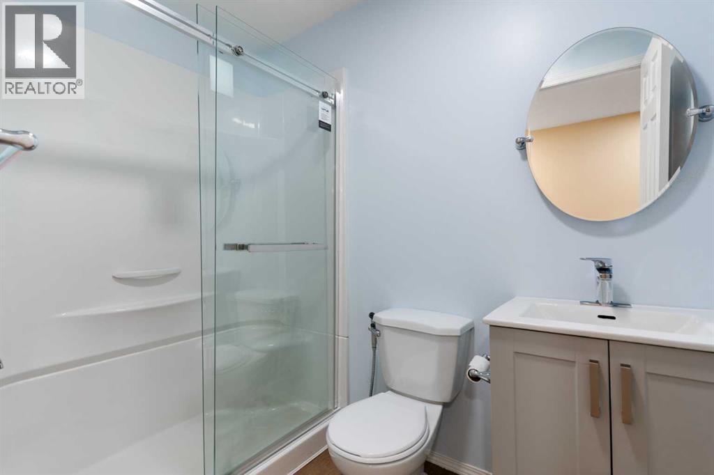 Lower-level 3-piece bathroom, walk-in shower - 129 Evansbrooke Way Nw, Calgary, AB - Indoor Photo Showing Bathroom