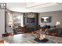 View across your kitchen island to the fireplace -