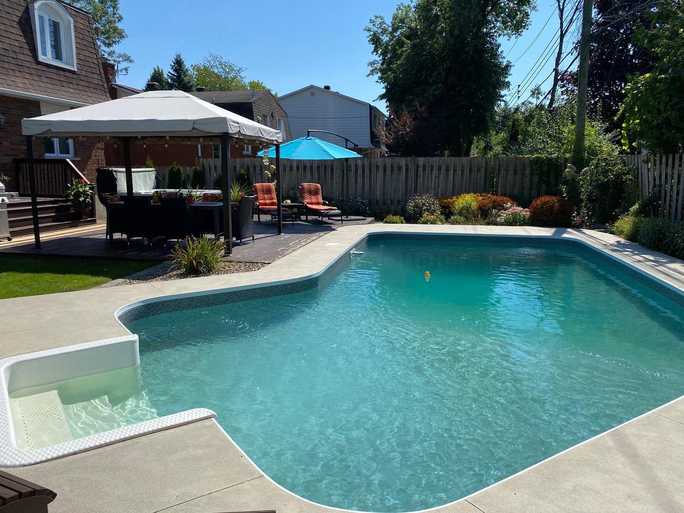 Pool - 28 Rue Eaton, Kirkland, QC - Outdoor With In Ground Pool With Deck Patio Veranda With Backyard
