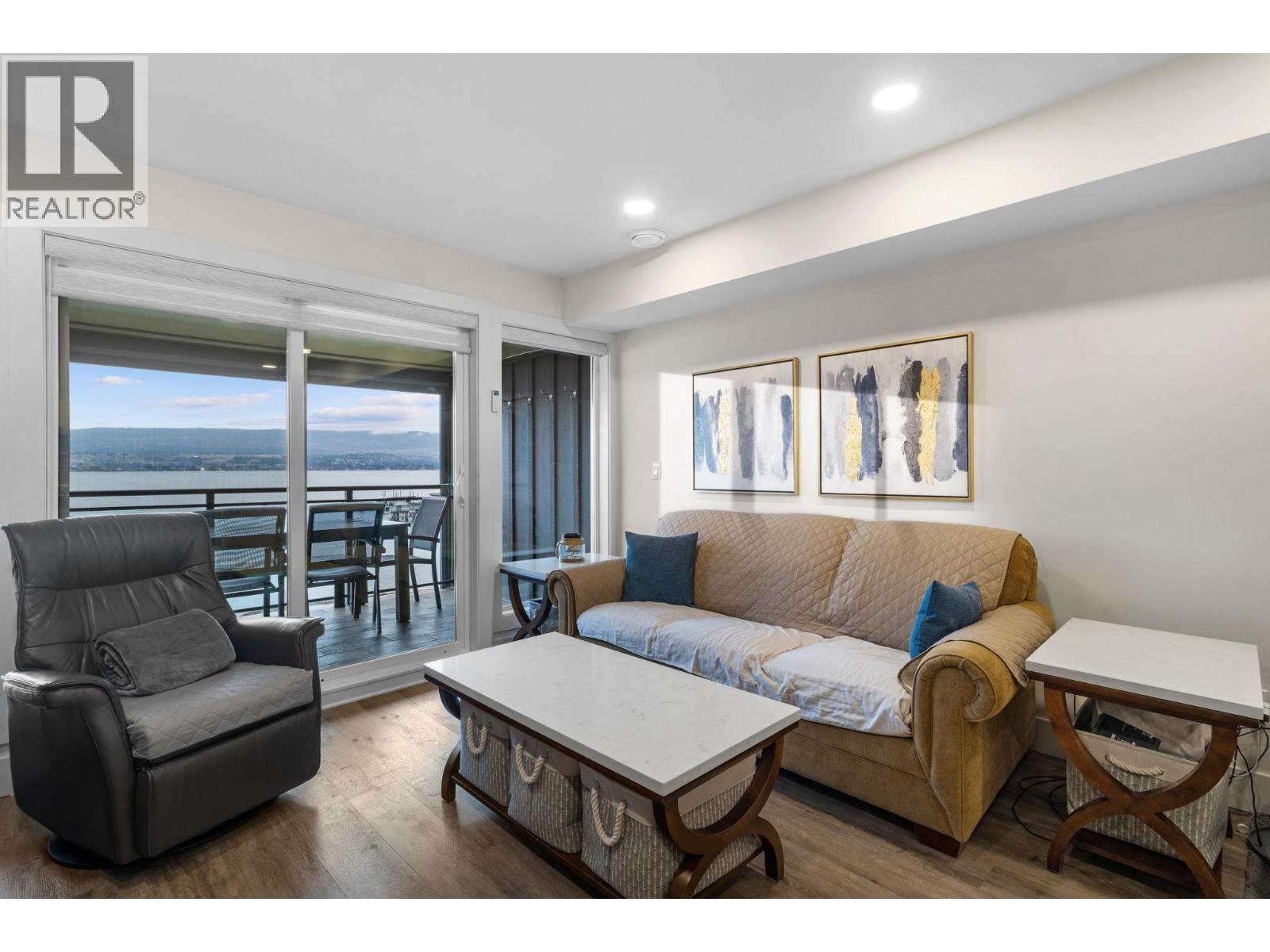 Main Floor family room with patio and lake views - 2777 Casa Loma Road Unit# 207, West Kelowna, BC - Indoor Photo Showing Living Room