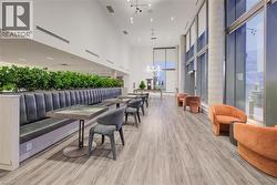 Building lobby featuring a towering ceiling -