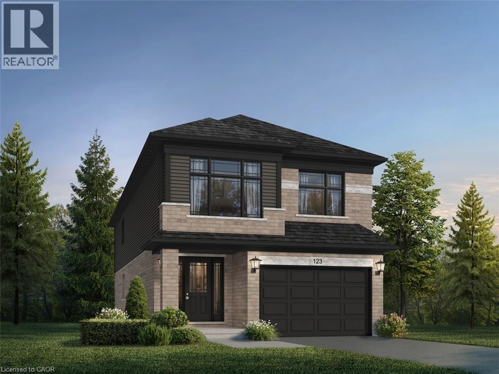 View of front of home with brick siding, an attached garage, concrete driveway, and a shingled roof - Lot 24 Grange Road, Guelph, ON
