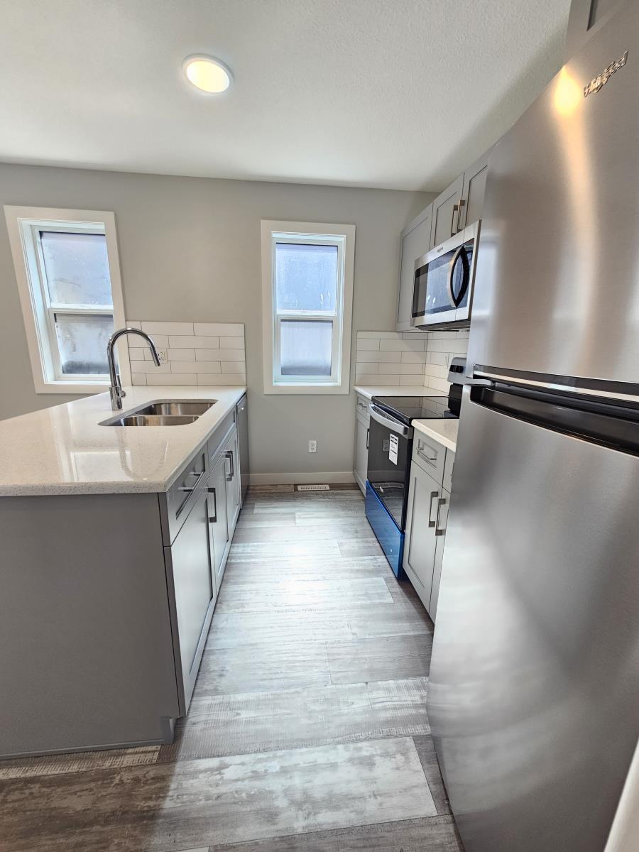 8069-8073 Cedric Mah Rd, Edmonton, AB - Indoor Photo Showing Kitchen With Double Sink