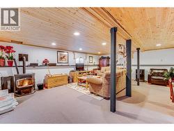 Family room downstairs with pellet stove -