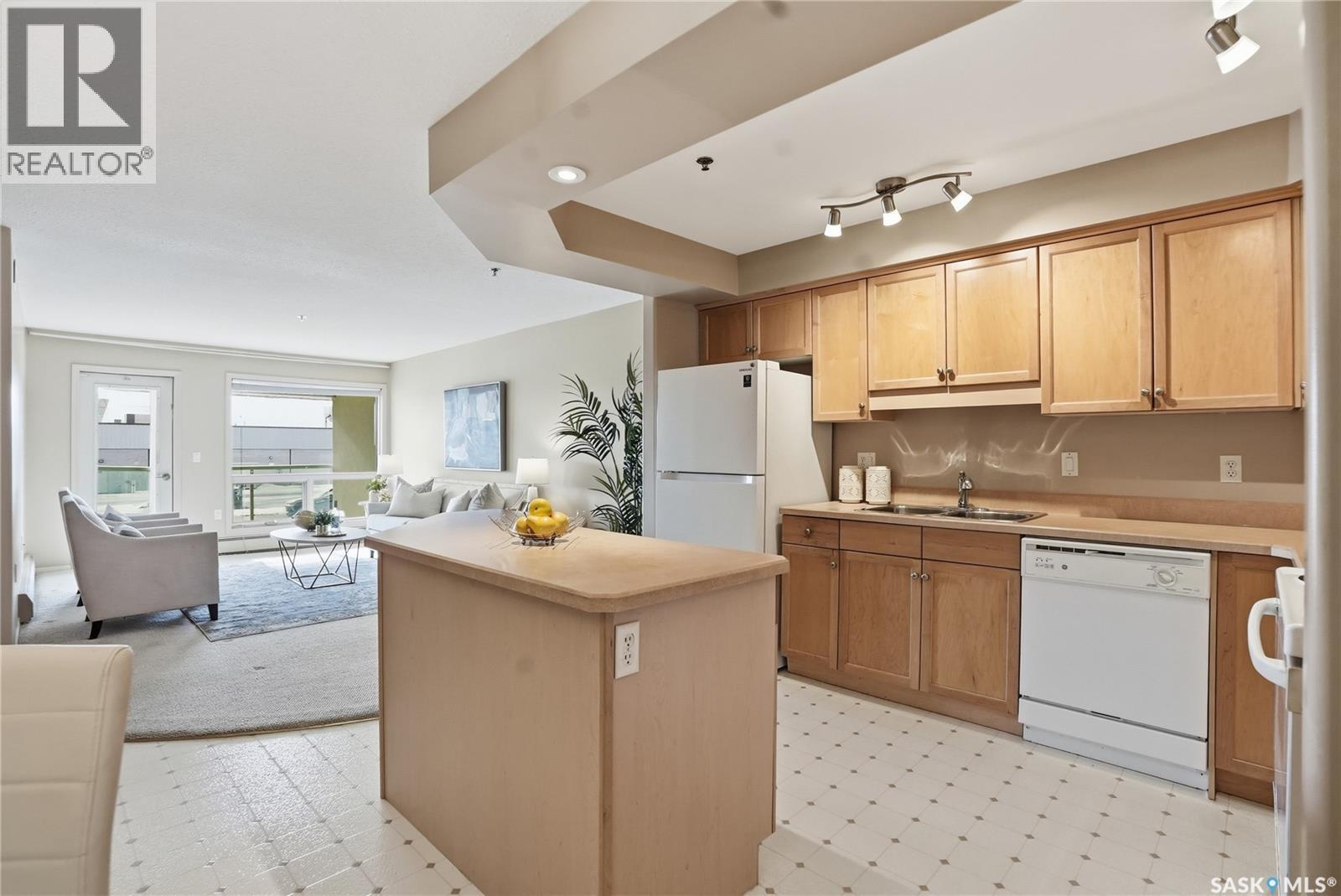 102 2213 Adelaide Street E, Saskatoon, SK - Indoor Photo Showing Kitchen With Double Sink