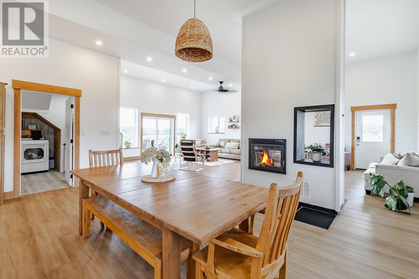 587 Watson Rd, Echo Bay, ON - Indoor Photo Showing Dining Room With Fireplace